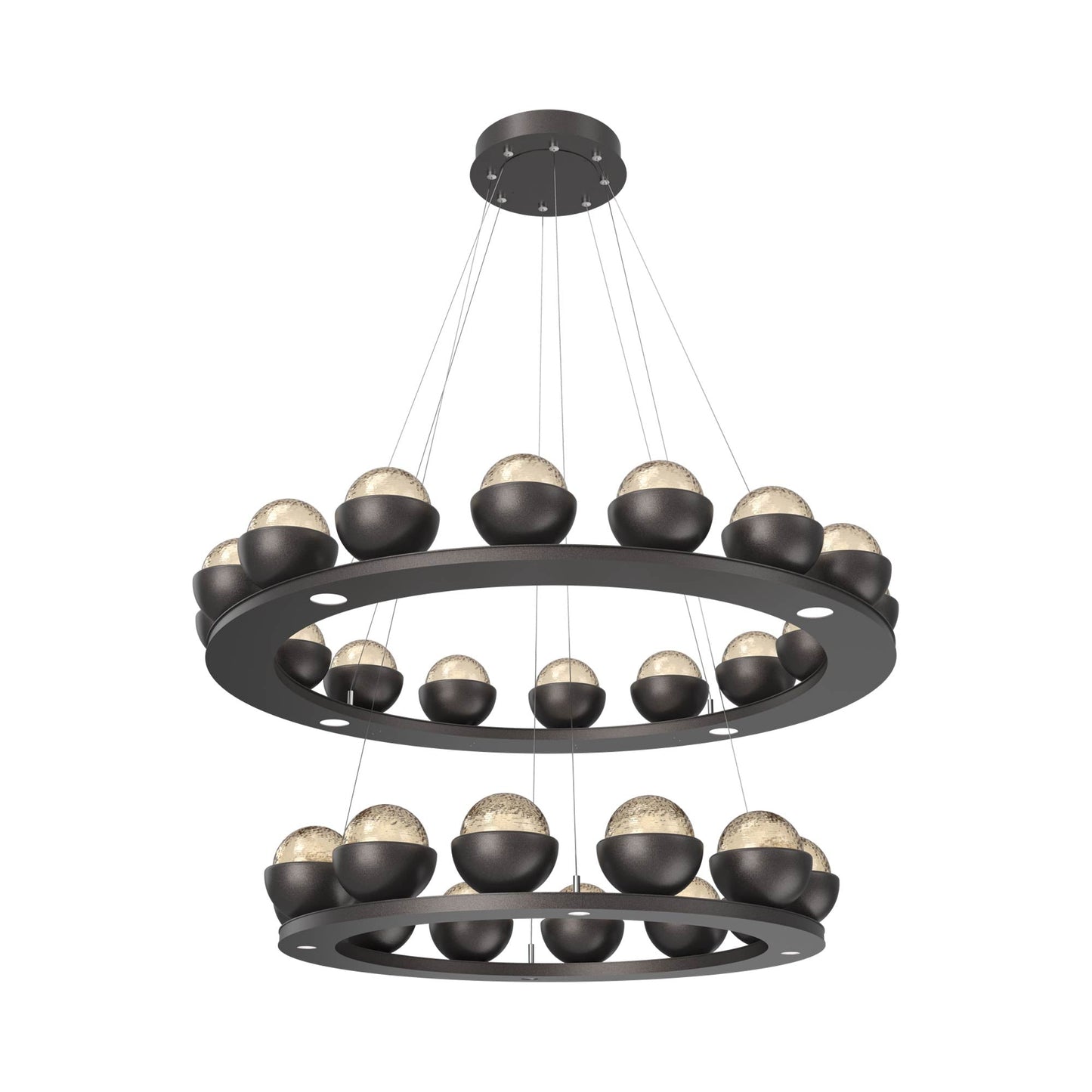 Cabochon Two-Tier Ring LED Chandelier in Graphite/Amber Blown Glass (Matching Finish).