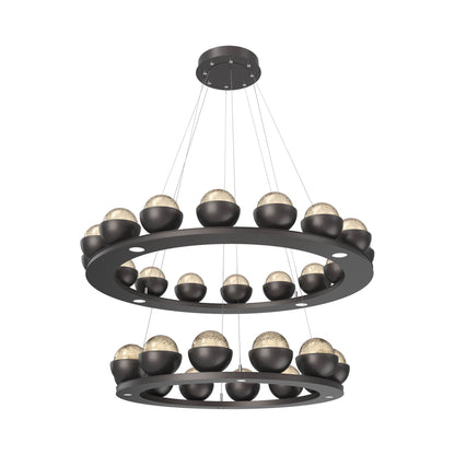 Cabochon Two-Tier Ring LED Chandelier in Graphite/Amber Blown Glass (Matching Finish).