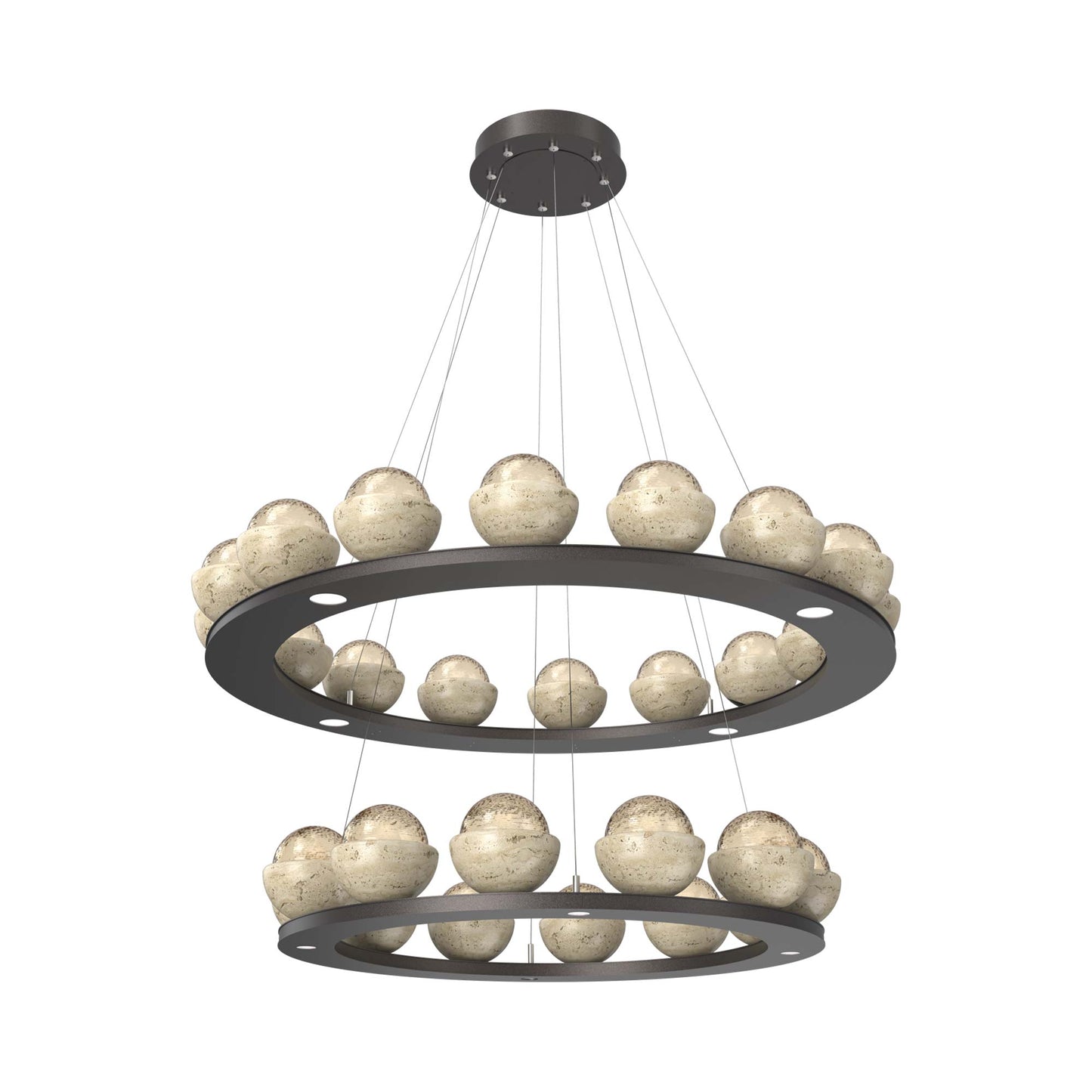 Cabochon Two-Tier Ring LED Chandelier in Graphite/Amber Blown Glass (Travertine).
