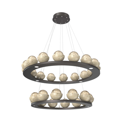 Cabochon Two-Tier Ring LED Chandelier in Graphite/Amber Blown Glass (Travertine).