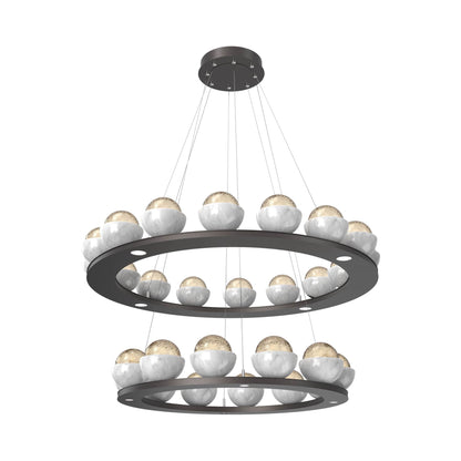 Cabochon Two-Tier Ring LED Chandelier in Graphite/Amber Blown Glass (White Marble).