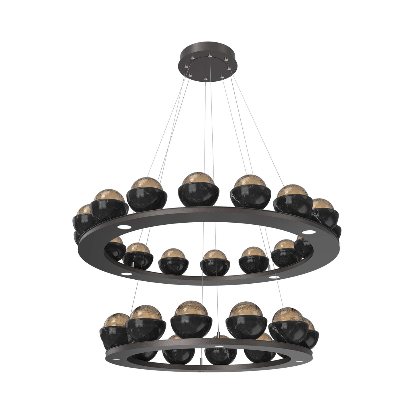Cabochon Two-Tier Ring LED Chandelier in Graphite/Bronze Blown Glass (Black Marble).