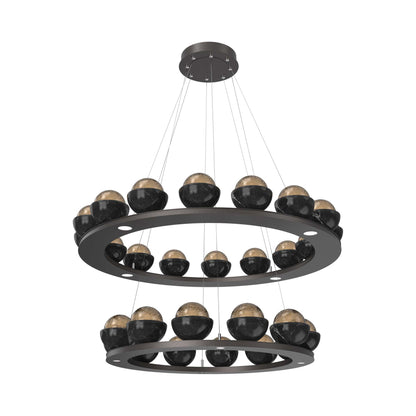 Cabochon Two-Tier Ring LED Chandelier in Graphite/Bronze Blown Glass (Black Marble).