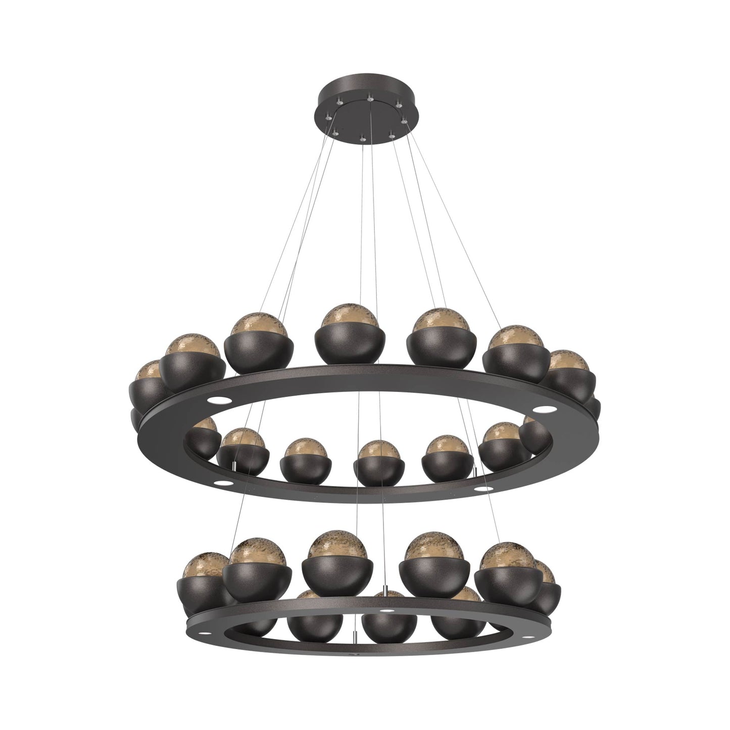 Cabochon Two-Tier Ring LED Chandelier in Graphite/Bronze Blown Glass (Matching Finish).