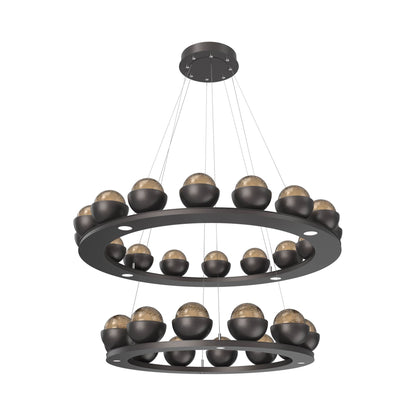 Cabochon Two-Tier Ring LED Chandelier in Graphite/Bronze Blown Glass (Matching Finish).