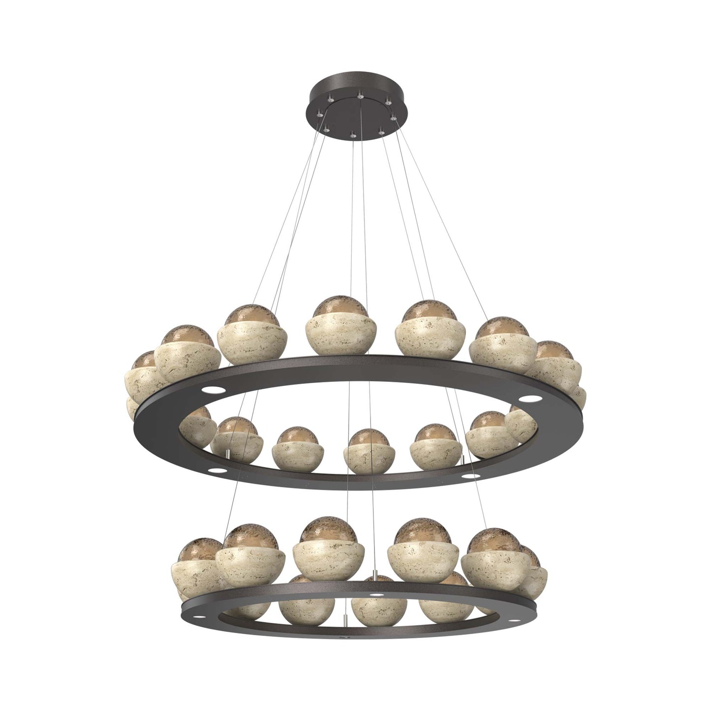 Cabochon Two-Tier Ring LED Chandelier in Graphite/Bronze Blown Glass (Travertine).