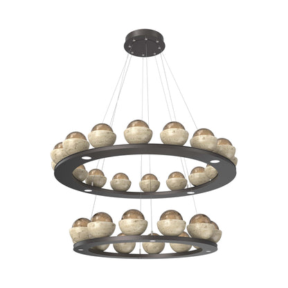 Cabochon Two-Tier Ring LED Chandelier in Graphite/Bronze Blown Glass (Travertine).