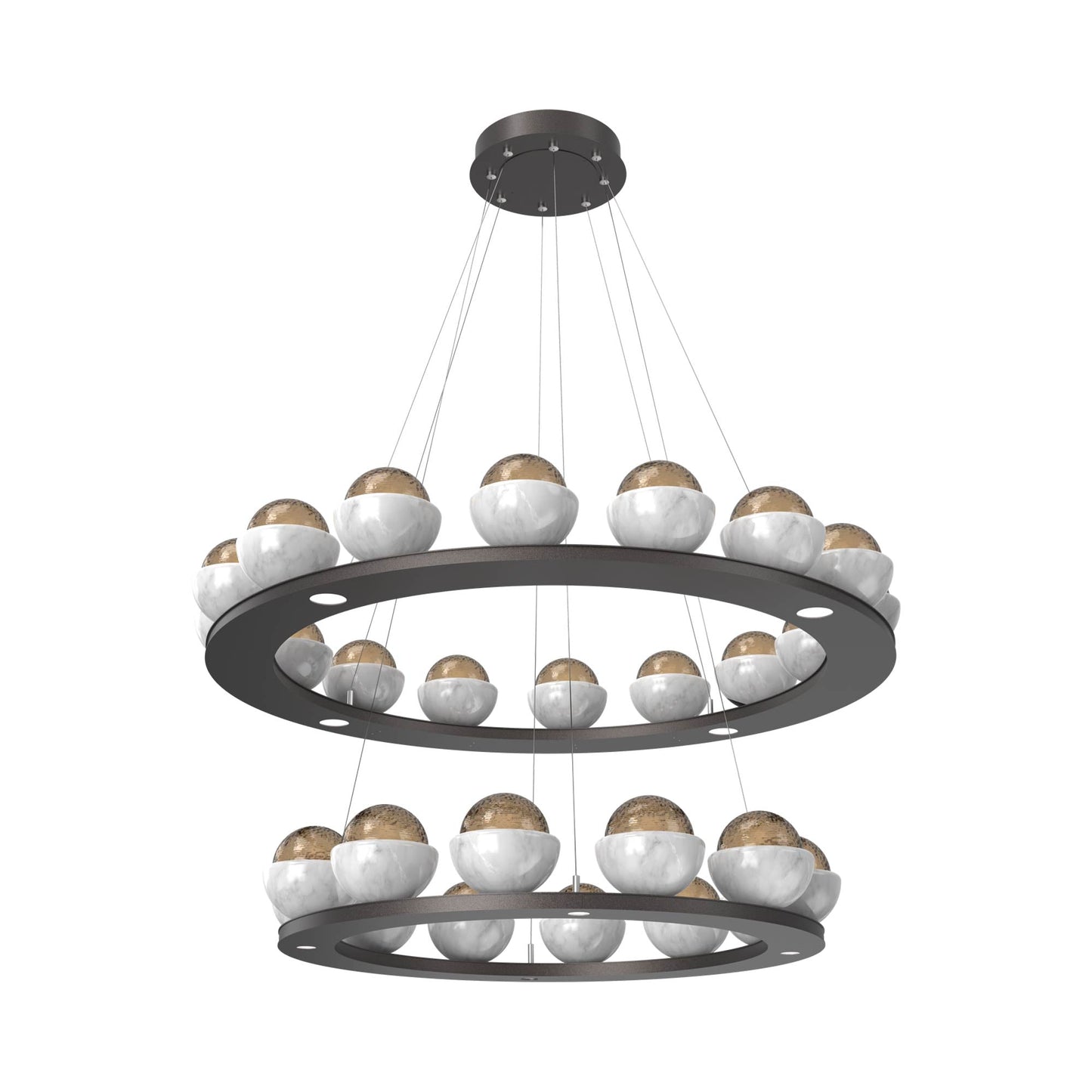 Cabochon Two-Tier Ring LED Chandelier in Graphite/Bronze Blown Glass (White Marble).