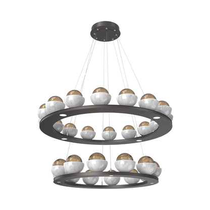 Cabochon Two-Tier Ring LED Chandelier in Graphite/Bronze Blown Glass (White Marble).
