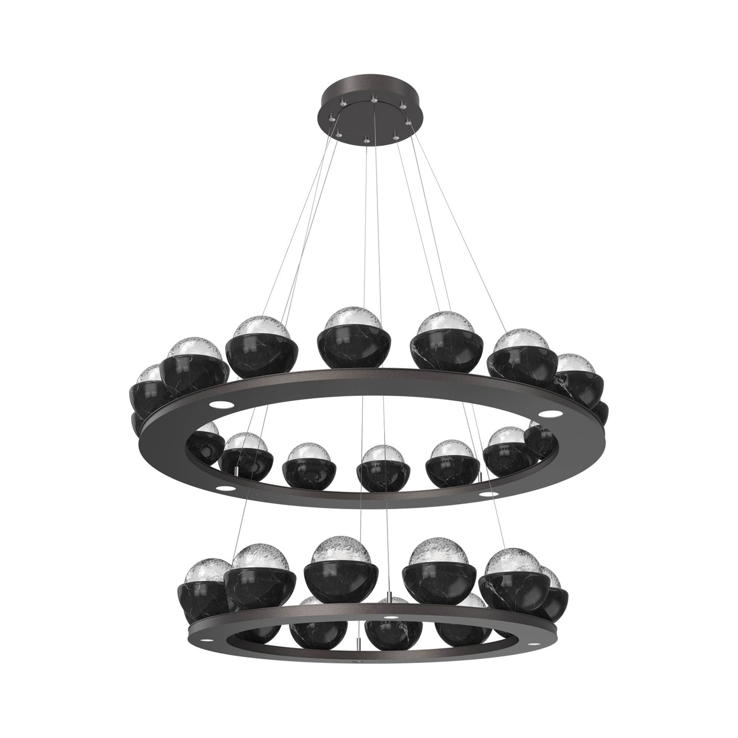 Cabochon Two-Tier Ring LED Chandelier in Graphite/Clear Blown Glass (Black Marble).