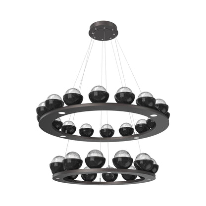 Cabochon Two-Tier Ring LED Chandelier in Graphite/Clear Blown Glass (Black Marble).