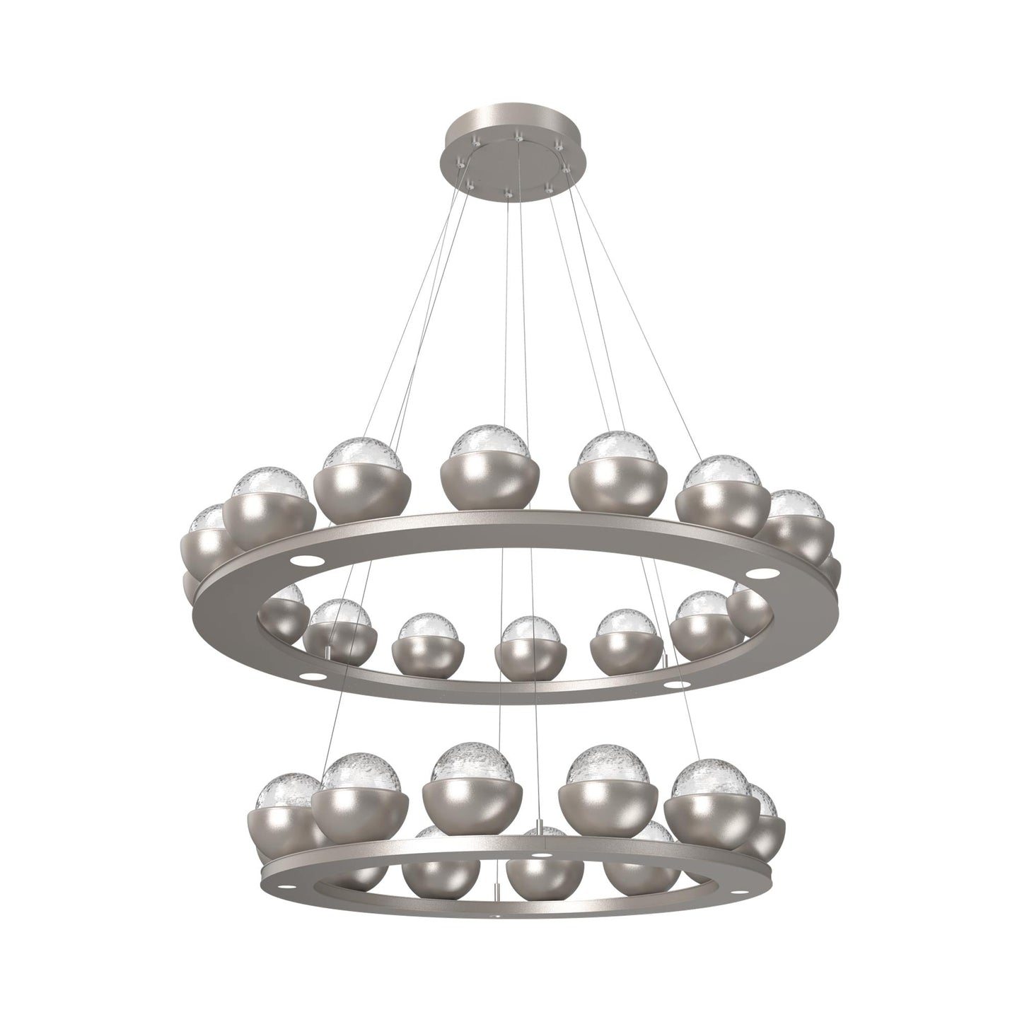 Cabochon Two-Tier Ring LED Chandelier in Beige Silver/Clear Blown Glass (Matching Finish).