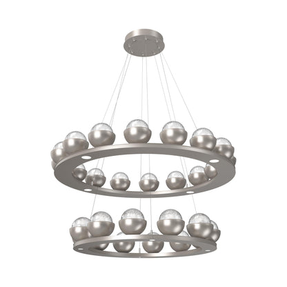 Cabochon Two-Tier Ring LED Chandelier in Beige Silver/Clear Blown Glass (Matching Finish).