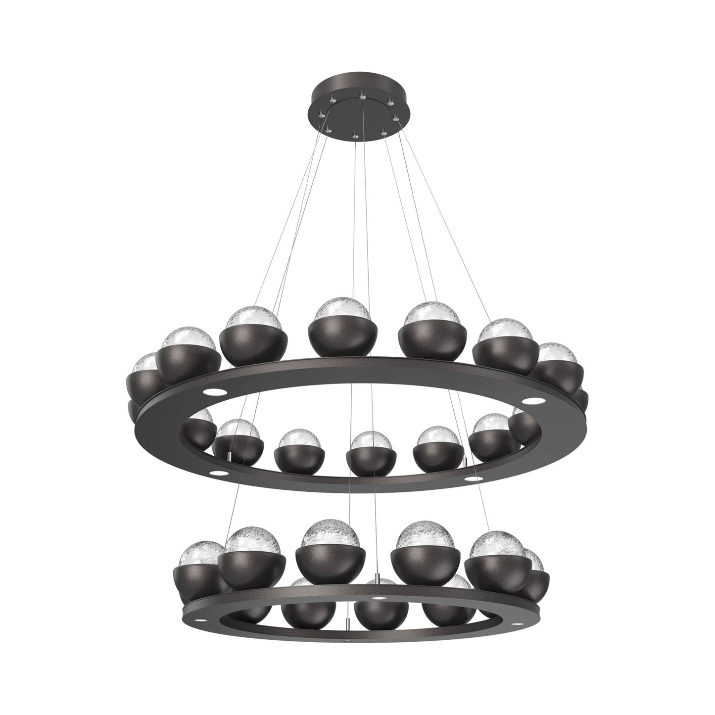 Cabochon Two-Tier Ring LED Chandelier in Graphite/Clear Blown Glass (Matching Finish).