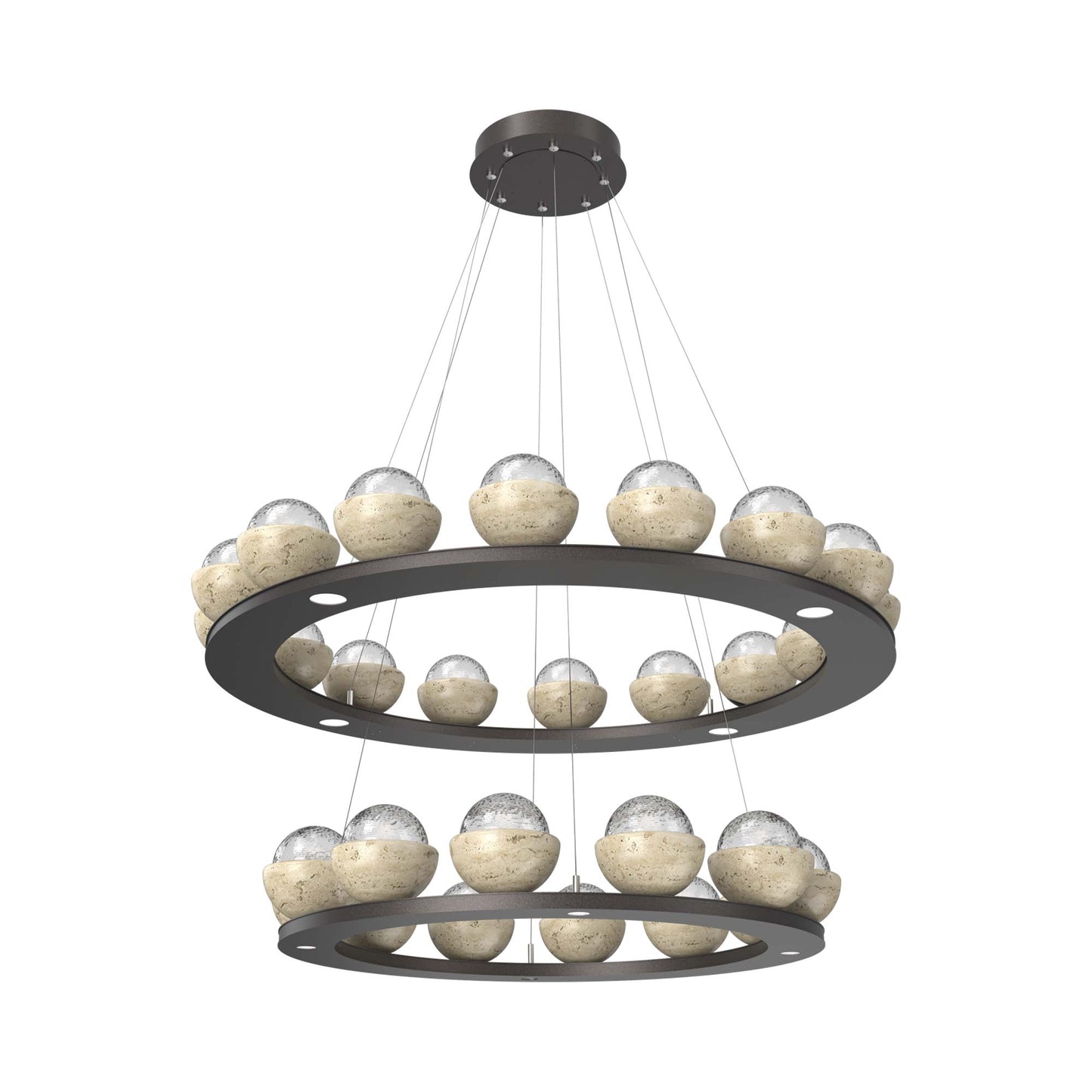 Cabochon Two-Tier Ring LED Chandelier in Graphite/Clear Blown Glass (Travertine).