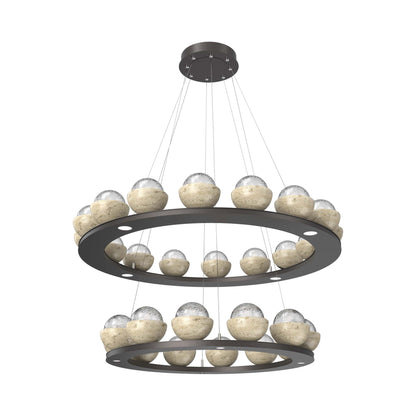 Cabochon Two-Tier Ring LED Chandelier in Graphite/Clear Blown Glass (Travertine).