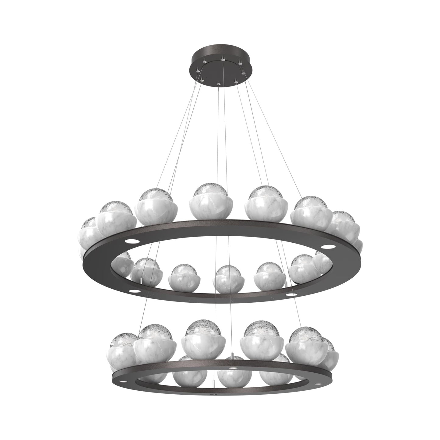 Cabochon Two-Tier Ring LED Chandelier in Graphite/Clear Blown Glass (White Marble).