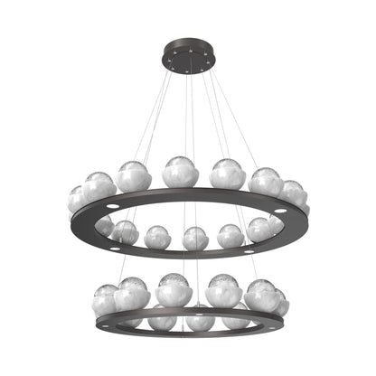 Cabochon Two-Tier Ring LED Chandelier in Graphite/Clear Blown Glass (White Marble).