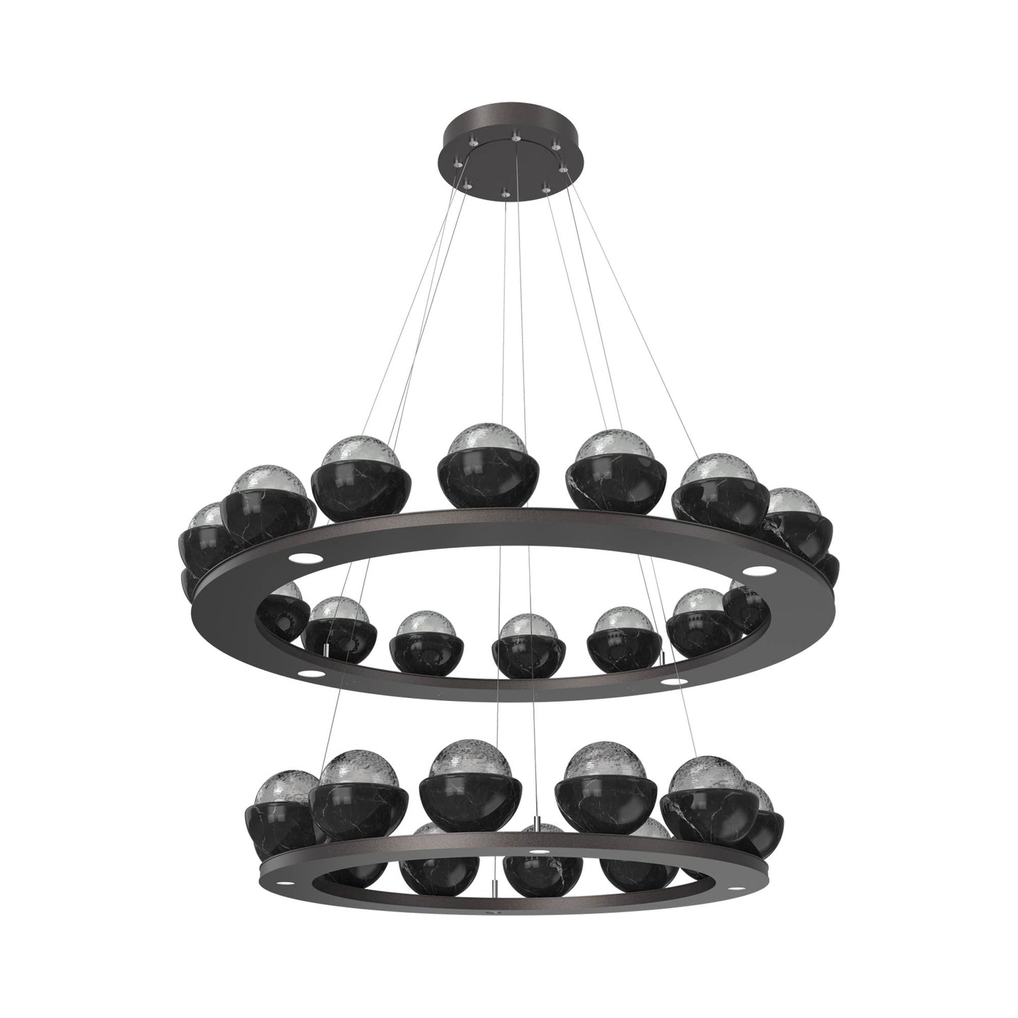 Cabochon Two-Tier Ring LED Chandelier in Graphite/Smoke Blown Glass (Black Marble).