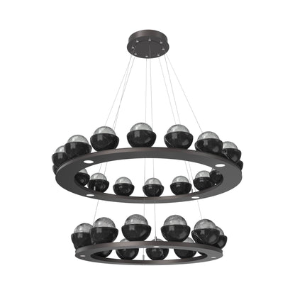 Cabochon Two-Tier Ring LED Chandelier in Graphite/Smoke Blown Glass (Black Marble).