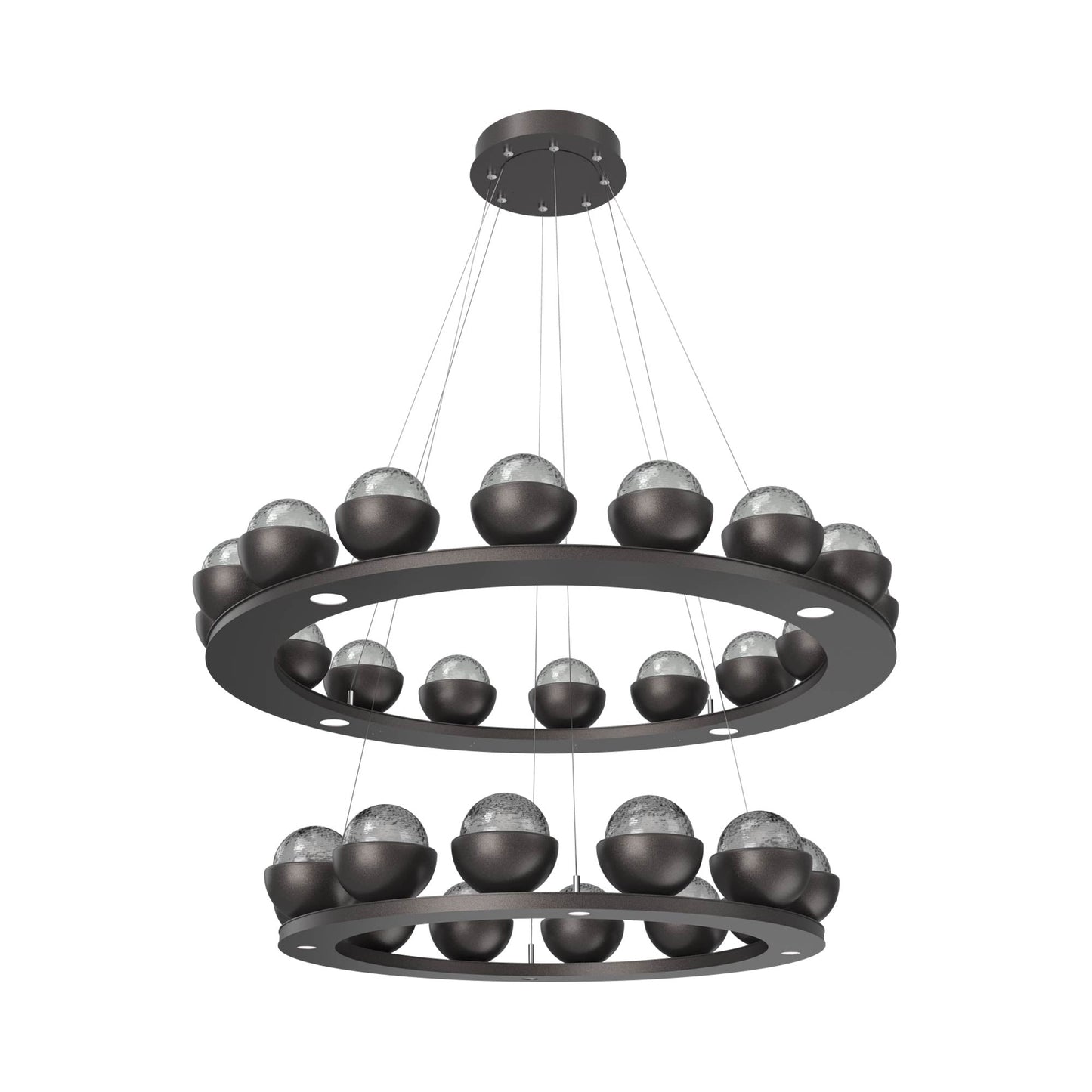 Cabochon Two-Tier Ring LED Chandelier in Graphite/Smoke Blown Glass (Matching Finish).