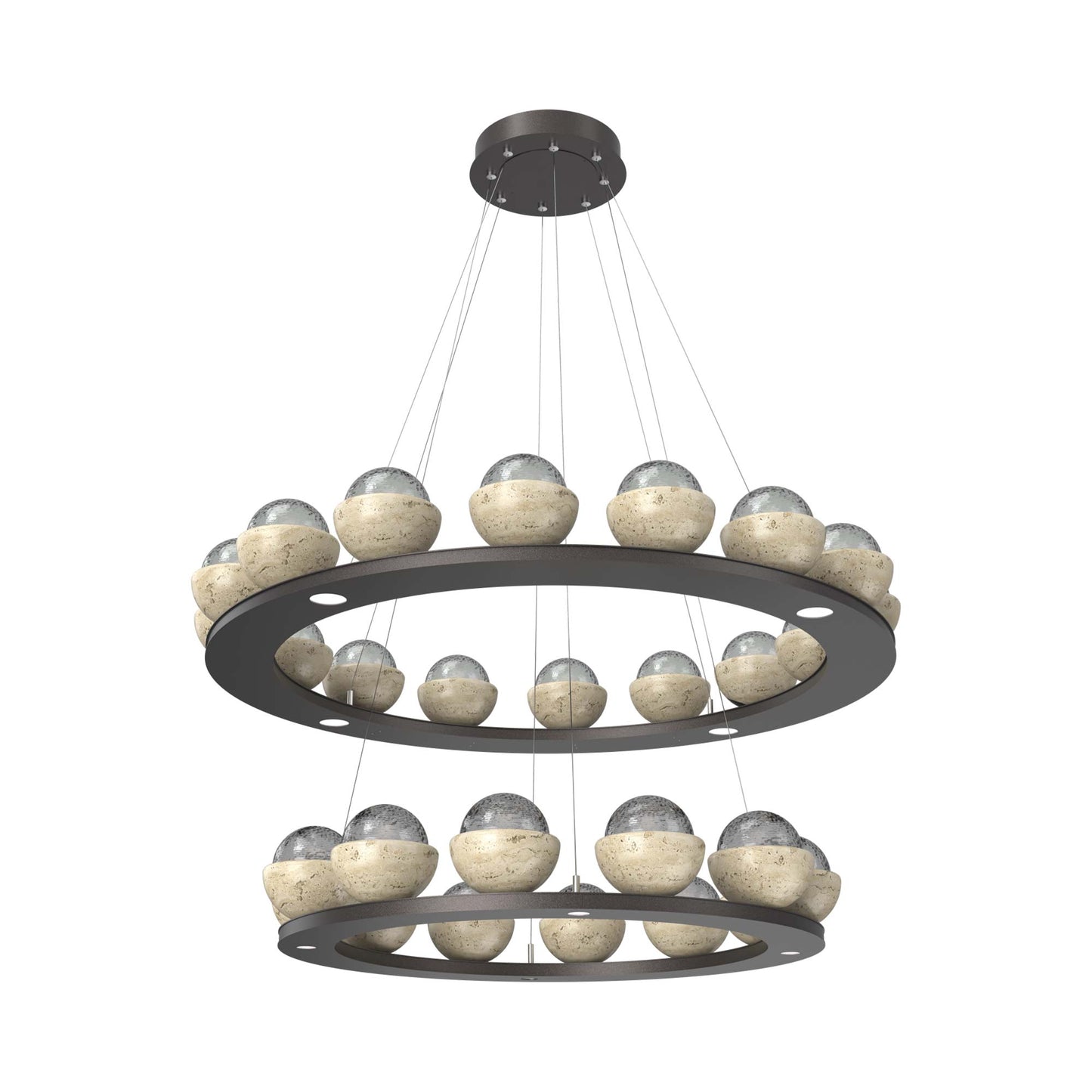 Cabochon Two-Tier Ring LED Chandelier in Graphite/Smoke Blown Glass (Travertine).
