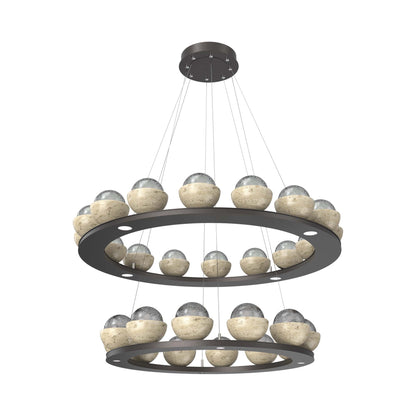 Cabochon Two-Tier Ring LED Chandelier in Graphite/Smoke Blown Glass (Travertine).