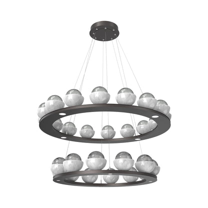 Cabochon Two-Tier Ring LED Chandelier in Graphite/Smoke Blown Glass (White Marble).