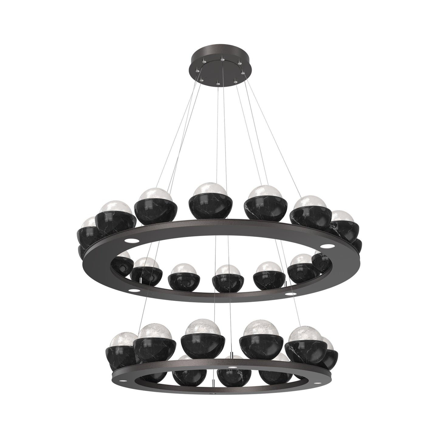 Cabochon Two-Tier Ring LED Chandelier in Graphite/White Blown Glass (Black Marble).