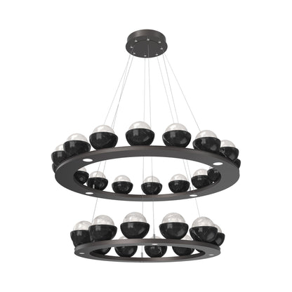 Cabochon Two-Tier Ring LED Chandelier in Graphite/White Blown Glass (Black Marble).