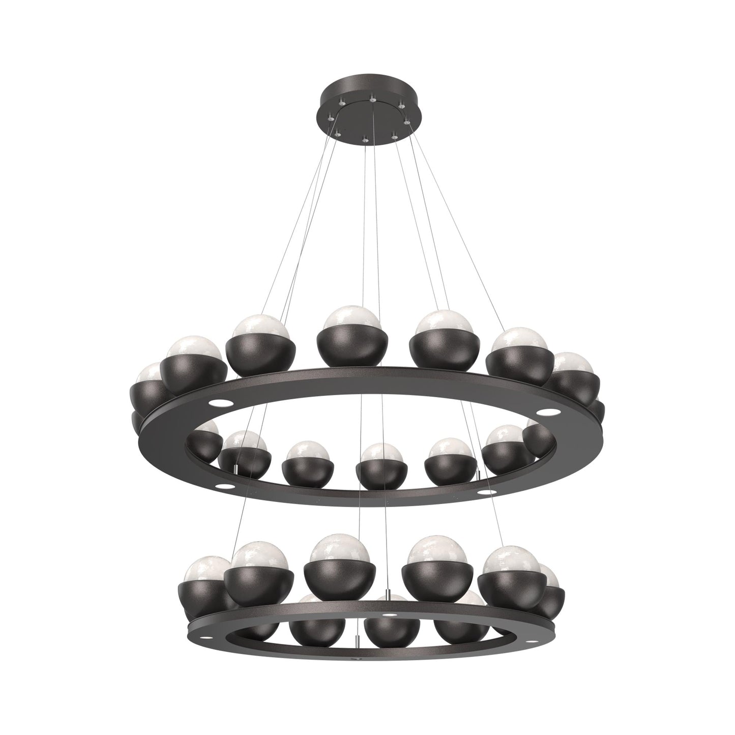 Cabochon Two-Tier Ring LED Chandelier in Graphite/White Blown Glass (Matching Finish).