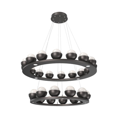 Cabochon Two-Tier Ring LED Chandelier in Graphite/White Blown Glass (Matching Finish).