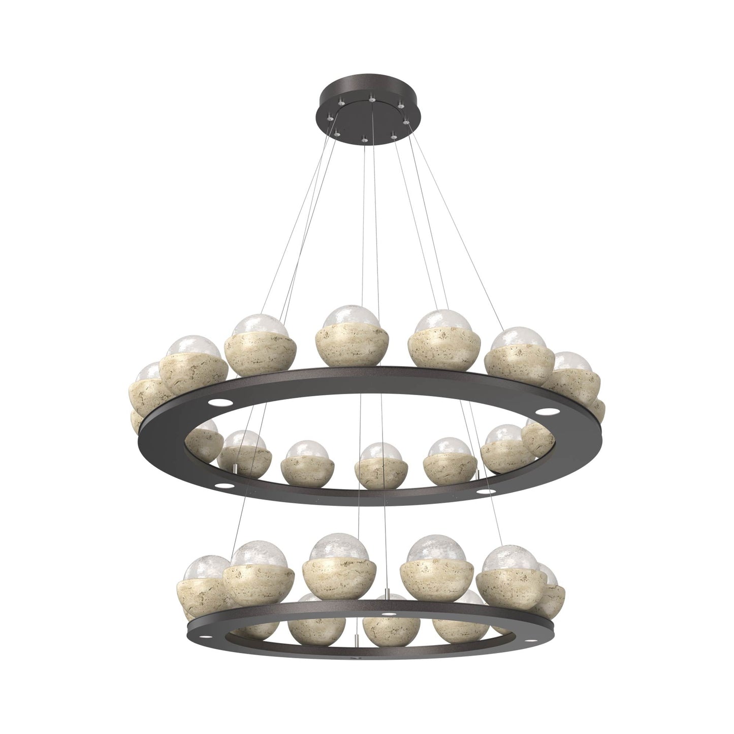 Cabochon Two-Tier Ring LED Chandelier in Graphite/White Blown Glass (Travertine).