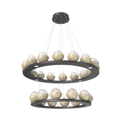 Cabochon Two-Tier Ring LED Chandelier in Graphite/White Blown Glass (Travertine).