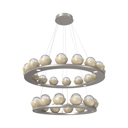Cabochon Two-Tier Ring LED Chandelier in Beige Silver/Clear Blown Glass (Travertine).