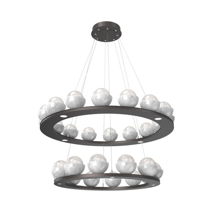 Cabochon Two-Tier Ring LED Chandelier in Graphite/White Blown Glass (White Marble).