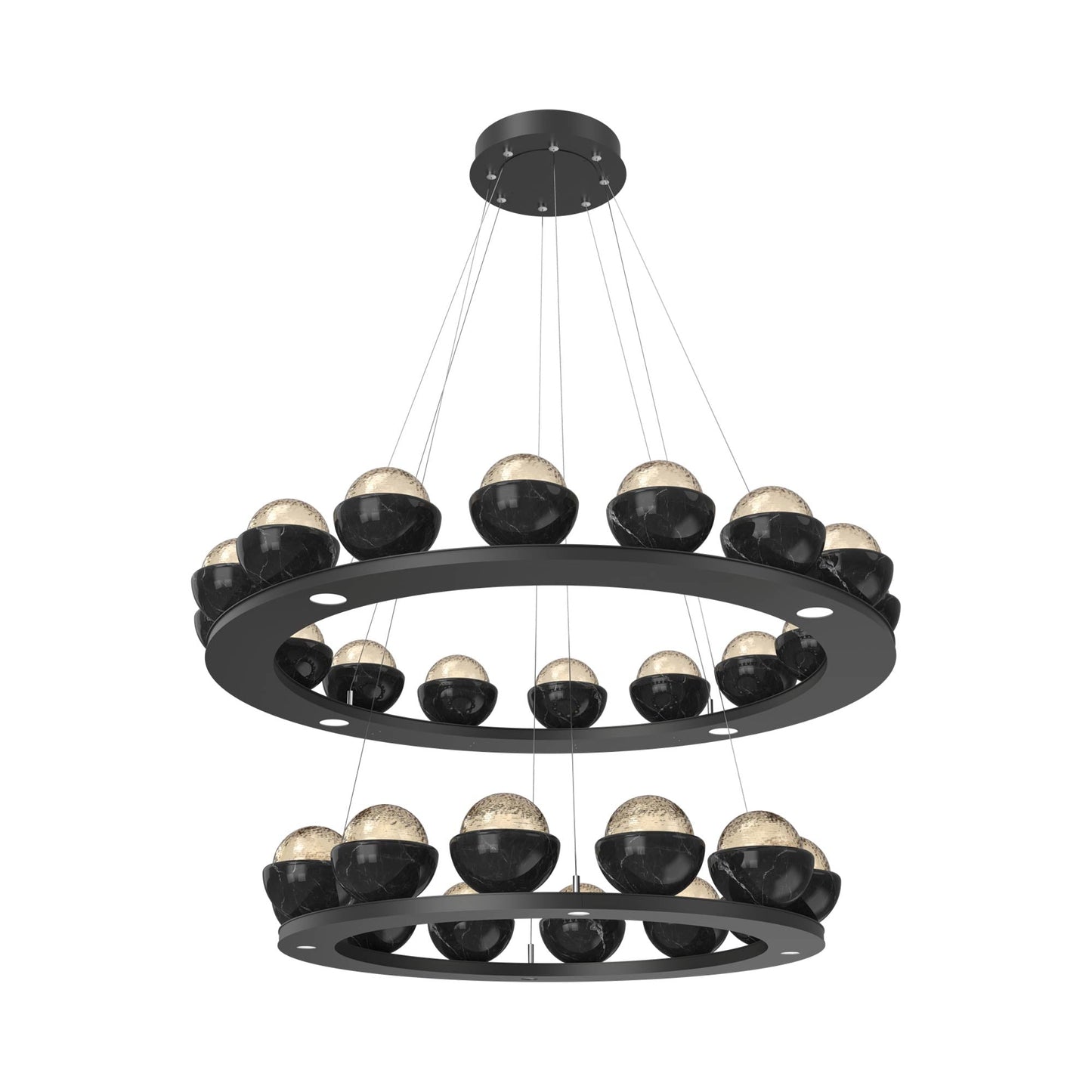 Cabochon Two-Tier Ring LED Chandelier in Matte Black/Amber Blown Glass (Black Marble).
