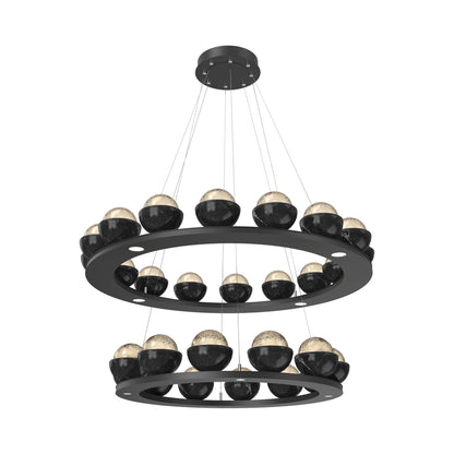 Cabochon Two-Tier Ring LED Chandelier in Matte Black/Amber Blown Glass (Black Marble).