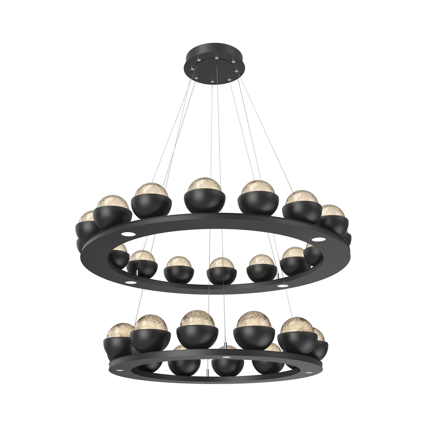 Cabochon Two-Tier Ring LED Chandelier in Matte Black/Amber Blown Glass (Matching Finish).