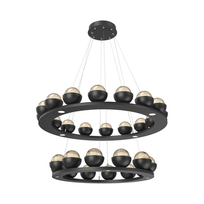 Cabochon Two-Tier Ring LED Chandelier in Matte Black/Amber Blown Glass (Matching Finish).