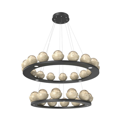Cabochon Two-Tier Ring LED Chandelier in Matte Black/Amber Blown Glass (Travertine).