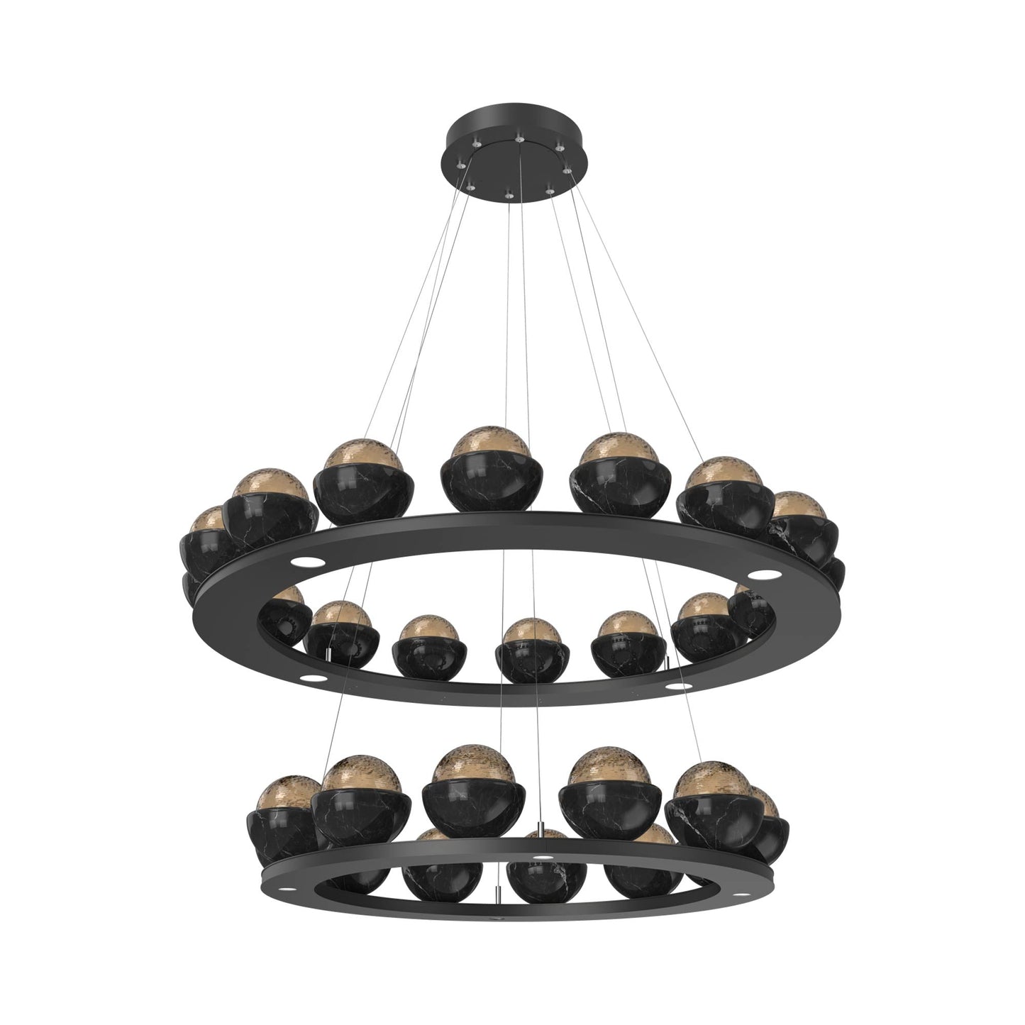 Cabochon Two-Tier Ring LED Chandelier in Matte Black/Bronze Blown Glass (Black Marble).