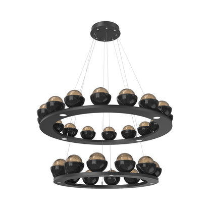 Cabochon Two-Tier Ring LED Chandelier in Matte Black/Bronze Blown Glass (Black Marble).