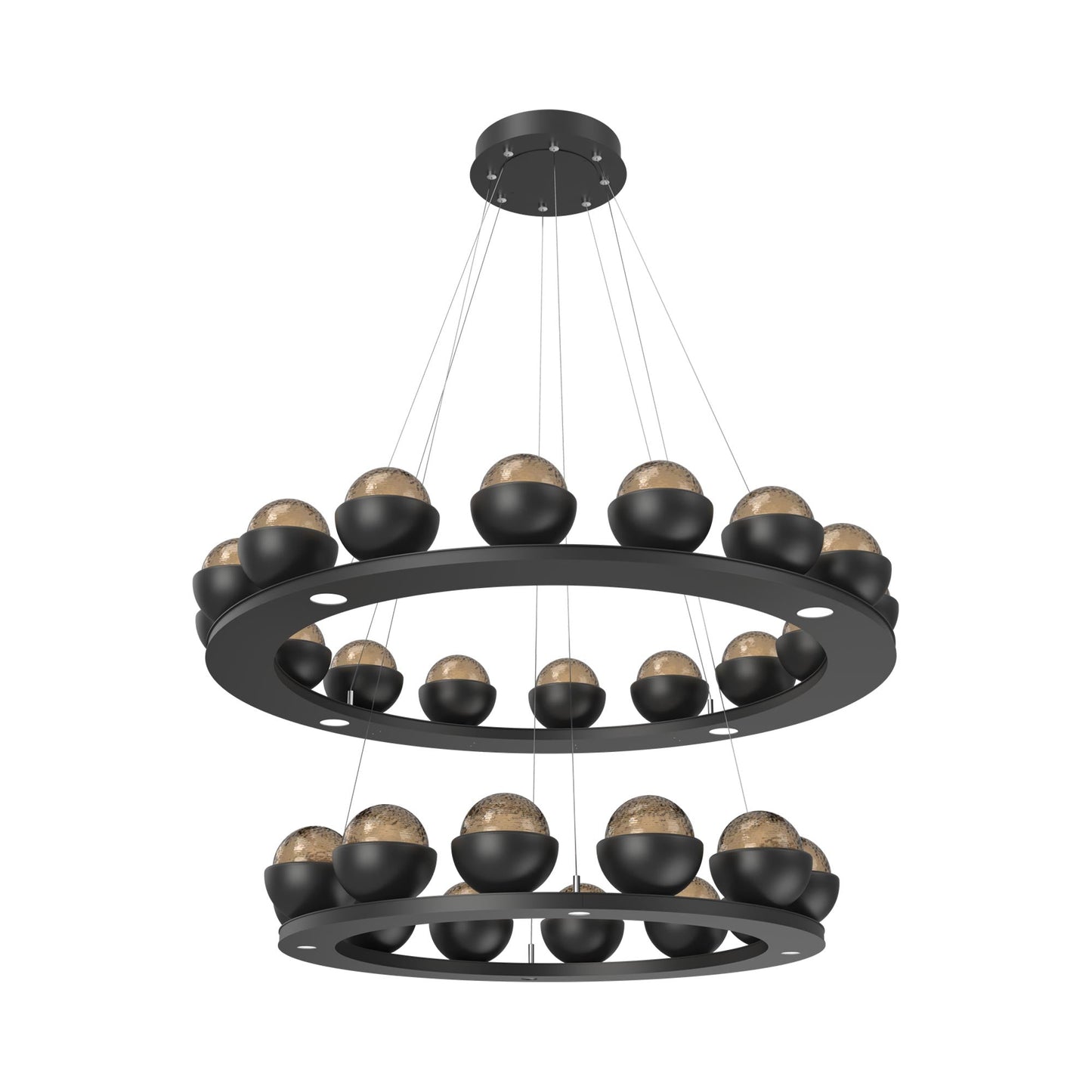 Cabochon Two-Tier Ring LED Chandelier in Matte Black/Bronze Blown Glass (Matching Finish).