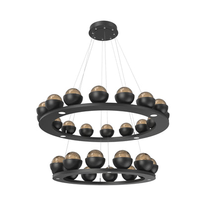 Cabochon Two-Tier Ring LED Chandelier in Matte Black/Bronze Blown Glass (Matching Finish).