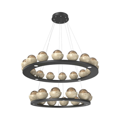 Cabochon Two-Tier Ring LED Chandelier in Matte Black/Bronze Blown Glass (Travertine).