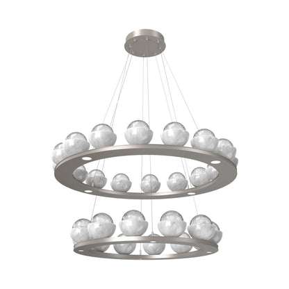 Cabochon Two-Tier Ring LED Chandelier in Beige Silver/Clear Blown Glass (White Marble).