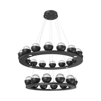 Cabochon Two-Tier Ring LED Chandelier in Matte Black/Clear Blown Glass (Matching Finish).