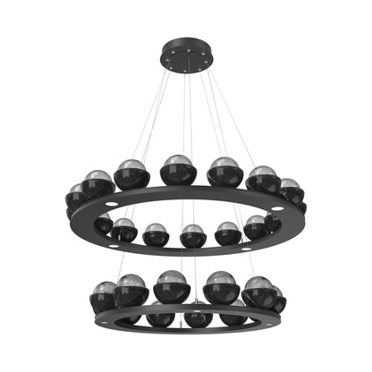 Cabochon Two-Tier Ring LED Chandelier in Matte Black/Smoke Blown Glass (Black Marble).