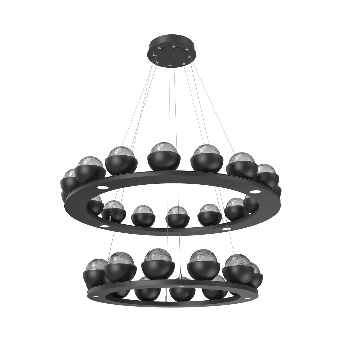 Cabochon Two-Tier Ring LED Chandelier in Matte Black/Smoke Blown Glass (Matching Finish).